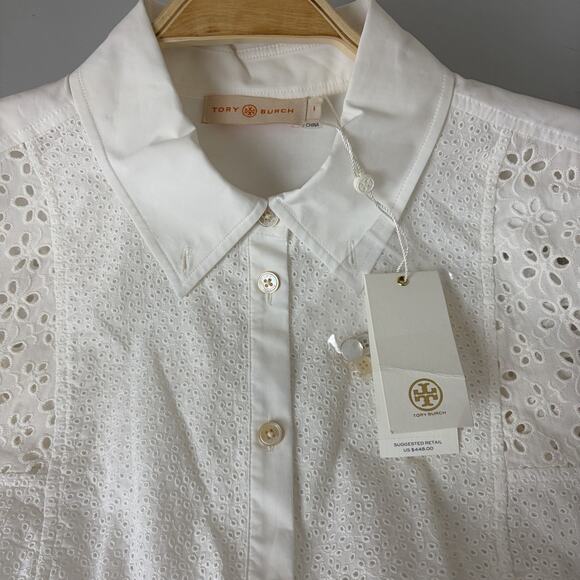 Tory Burch Patchwork Eyelet Dress Size 6 New Ivory White Classic Timeless - Picture 2 of 16